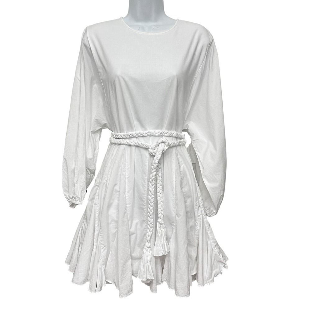 RHODE Ella White Cotton Mini Dress Braided Belt Women's Size Medium Western Boho